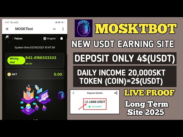 New Airdrop Plus USDT最佳採礦網站啟動Daily Daily Earn 20,000skt代幣（COIN）= 2 $（USDT）實行證明