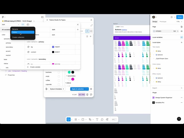 Daisyui Figma LibraryPro / Modifier les thèmes dans Token Studio