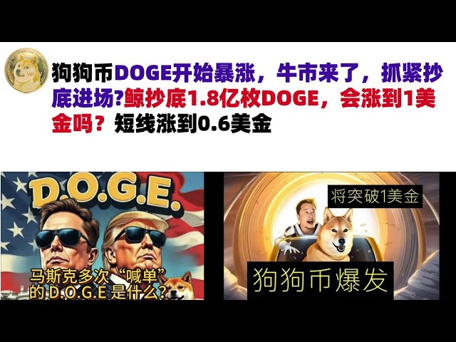 狗狗币DOGE开始暴涨，牛市来了，抓紧抄底进场?鲸抄底1.8亿枚DOGE，会涨到1美金吗？短线涨到0.6美金#DOGE币#马斯克狗狗币#DOGE行情分析!
