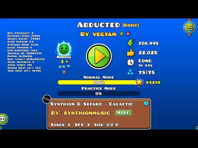 Abducted By Vegtam 100% Without Coin Geometry Dash Daily Level.