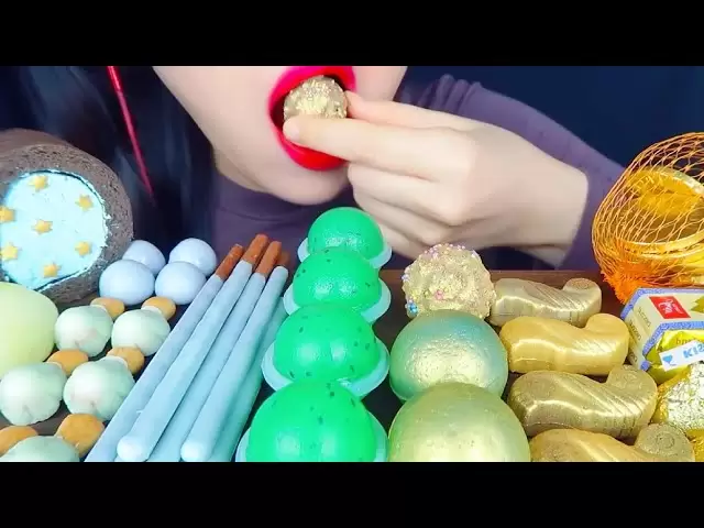 ASMR/Roll -Kuchen/Jelly -Bälle/Schokoladenmünzen Eaiting Sound, Mukbang Roll Cake, Jelly Ball, Schokoladenmünze @hongyuasmr