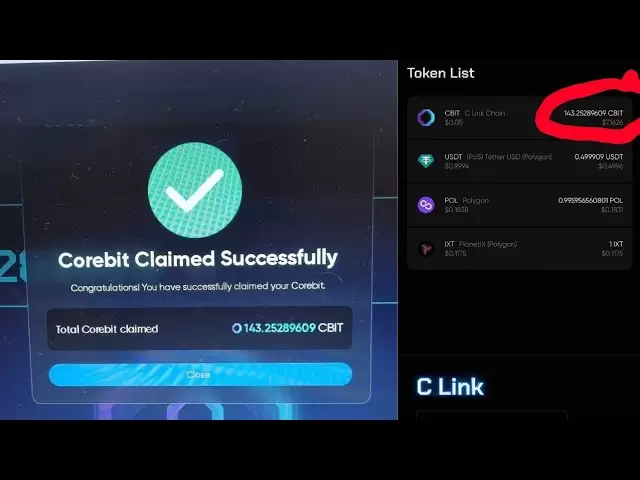 这是收获时间。（在C-Link钱包中声称CoreBit代币）