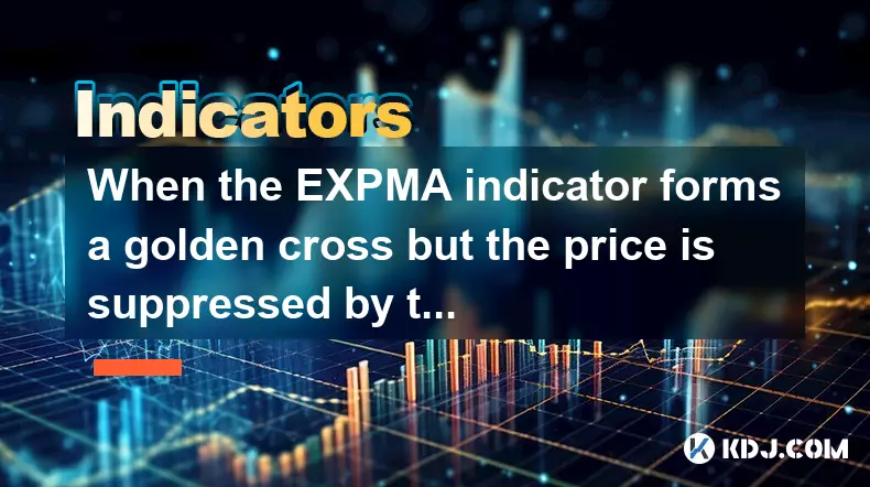 When the EXPMA indicator forms a golden cross but the price is suppressed by the upper moving average, how should I interpret it? When the EXPMA indicator forms a golden cross but the price is suppressed by the upper moving average, how should I interpret it?